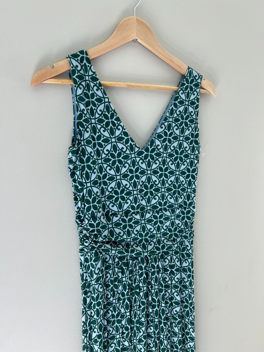 Boden Lemon Print blue Midi Dress Sleeveless Fit Flare Pockets Size 4 petite - Picture 2 of 12